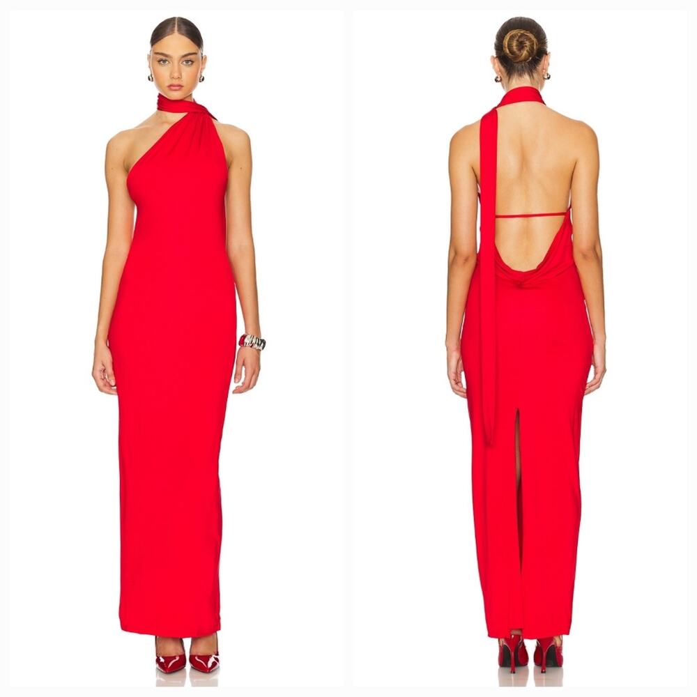 NBD Red One-Shoulder Backless Maxi Dress